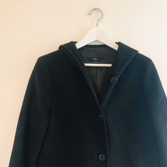 Wool Black Hooded Buttoned Peacoat S - Picture 4 of 4
